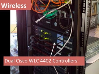 Wireless	
  




 Dual	
  Cisco	
  WLC	
  4402	
  Controllers	
  
 