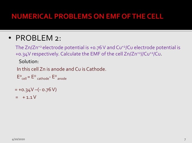 Emf of the cell(ELECTRO CHEMISTRY) | PPTX