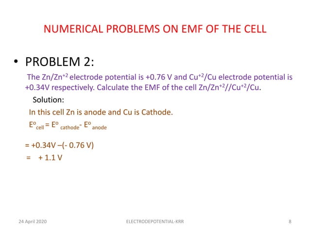 Emf of the cell | PPTX | Chemistry | Science