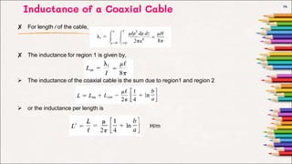 ✘ For length l of the cable,
✘ The inductance for region 1 is given by,
 The inductance of the coaxial cable is the sum due to region1 and region 2
 or the inductance per length is
14
Inductance of a Coaxial Cable
H/m
 