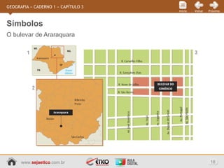 www.sejaetico.com.br 18
PróximoVoltarInício
GEOGRAFIA » CADERNO 1 » CAPÍTULO 3
O bulevar de Araraquara
Símbolos
 