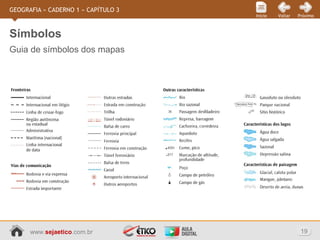 www.sejaetico.com.br 19
PróximoVoltarInício
GEOGRAFIA » CADERNO 1 » CAPÍTULO 3
Guia de símbolos dos mapas
Símbolos
 
