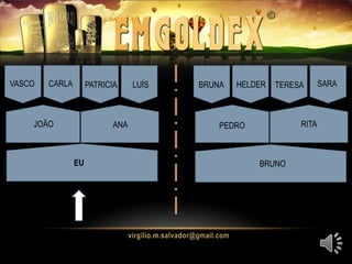 JOÃO
VASCO CARLA
EU BRUNO
LUÍS
PEDROANA RITA
PATRICIA BRUNA HELDER TERESA SARA
 