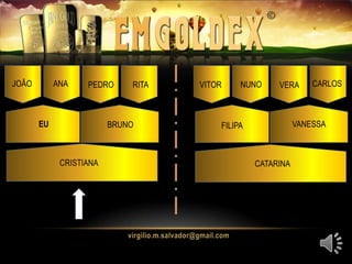 EU
JOÃO ANA
CRISTIANA CATARINA
RITA
FILIPABRUNO VANESSA
PEDRO VITOR NUNO VERA CARLOS
 
