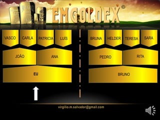 JOÃO
VASCO CARLA
EU BRUNO
LUÍS
PEDROANA RITA
PATRICIA BRUNA HELDER TERESA SARA
 