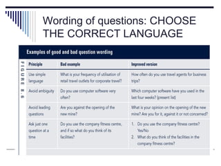 Wording of questions: CHOOSE
THE CORRECT LANGUAGE
 
