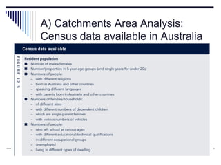 A) Catchments Area Analysis:
Census data available in Australia
 