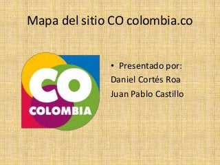 Mapa del sitio CO colombia.co


              • Presentado por:
              Daniel Cortés Roa
              Juan Pablo Castillo
 