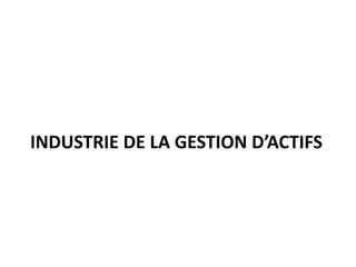 INDUSTRIE DE LA GESTION D’ACTIFS
 
