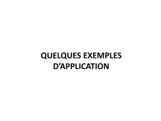 QUELQUES EXEMPLES
D’APPLICATION
 