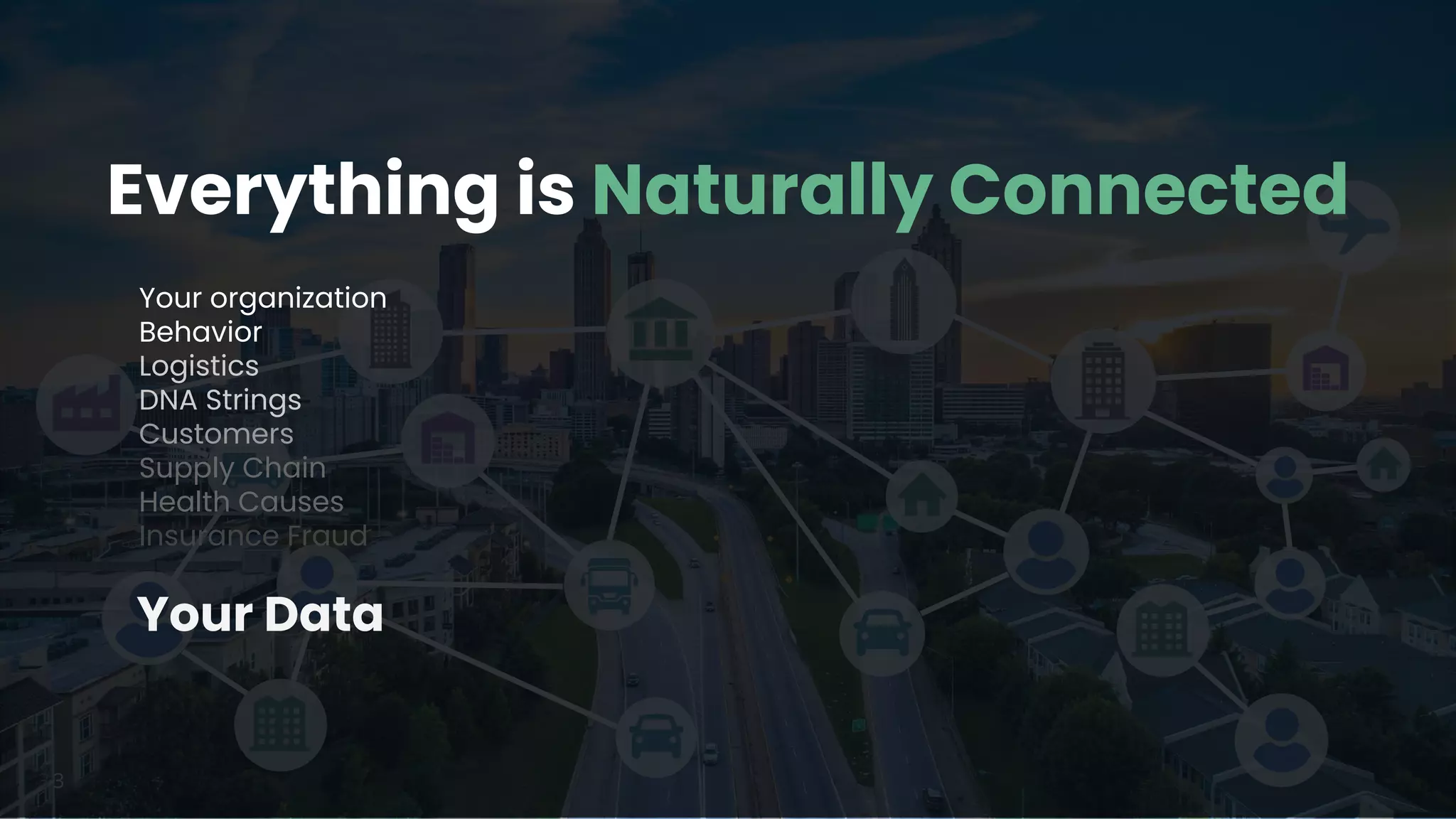3 3
Your Data
Your organization
Behavior
Logistics
DNA Strings
Customers
Supply Chain
Health Causes
Insurance Fraud
Everything is Naturally Connected