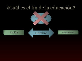 ¿Cuál es el fin de la educación?
             Desarrollo
             armónico



 Acción      Hombre       Pensamiento
 