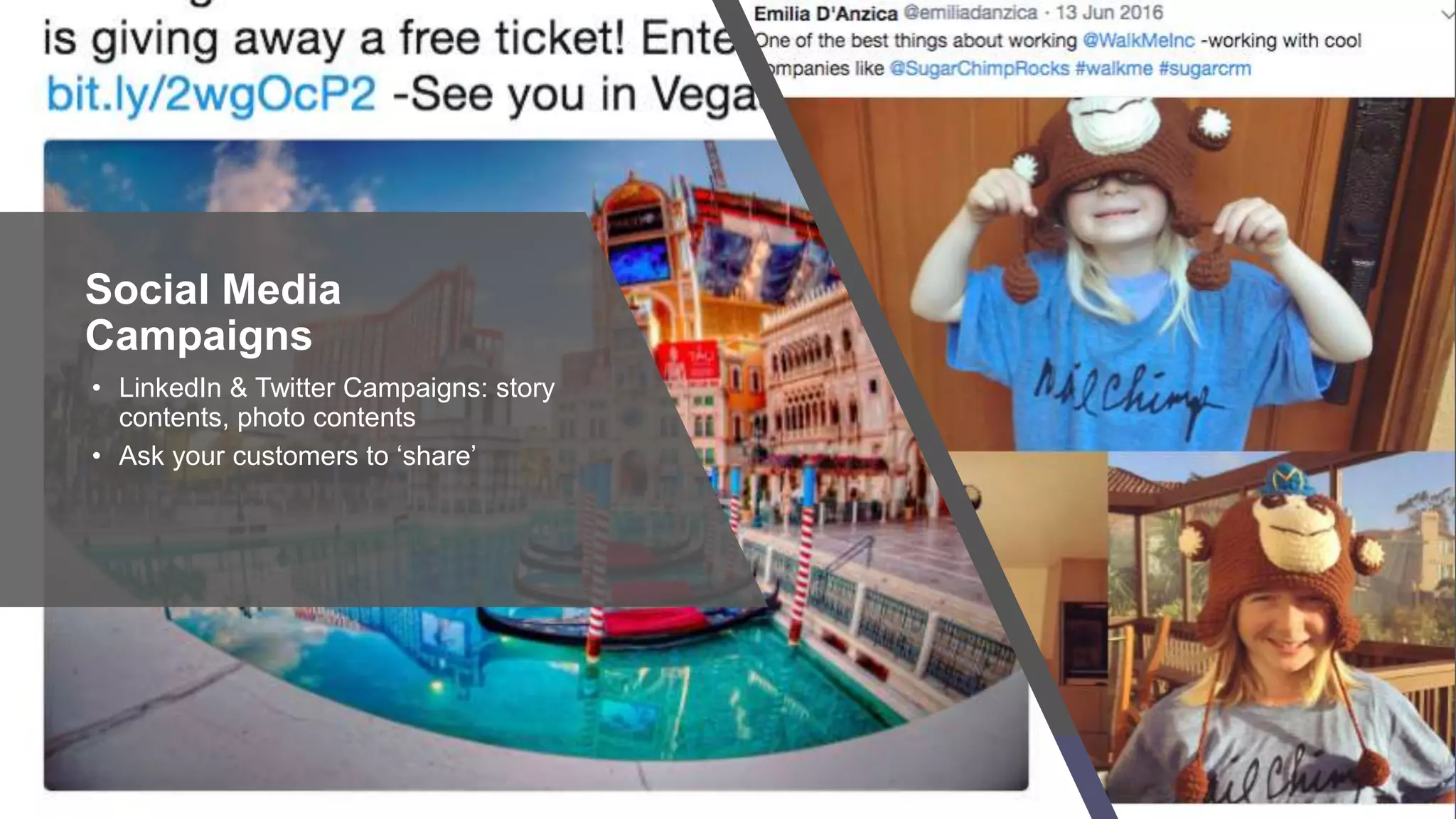 Social Media
Campaigns
• LinkedIn & Twitter Campaigns: story
contents, photo contents
• Ask your customers to ‘share’
 