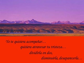 Yo te quisiera acompañar…  quisiera atravesar tu tristeza…  dividirla en dos,  disminuirla,  desaparecerla…  