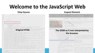 #SearchLove @goutaste
Welcome to the JavaScript Web
View Source Inspect Element
Original HTML The DOM as it was interprete...