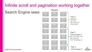 9
Infinite scroll and pagination working together
Search Engine sees:
@IAmTheLaserHawk
 