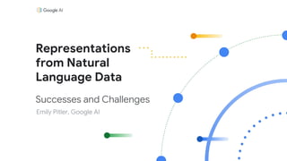 Successes and Challenges
Emily Pitler, Google AI
Representations
from Natural
Language Data
 