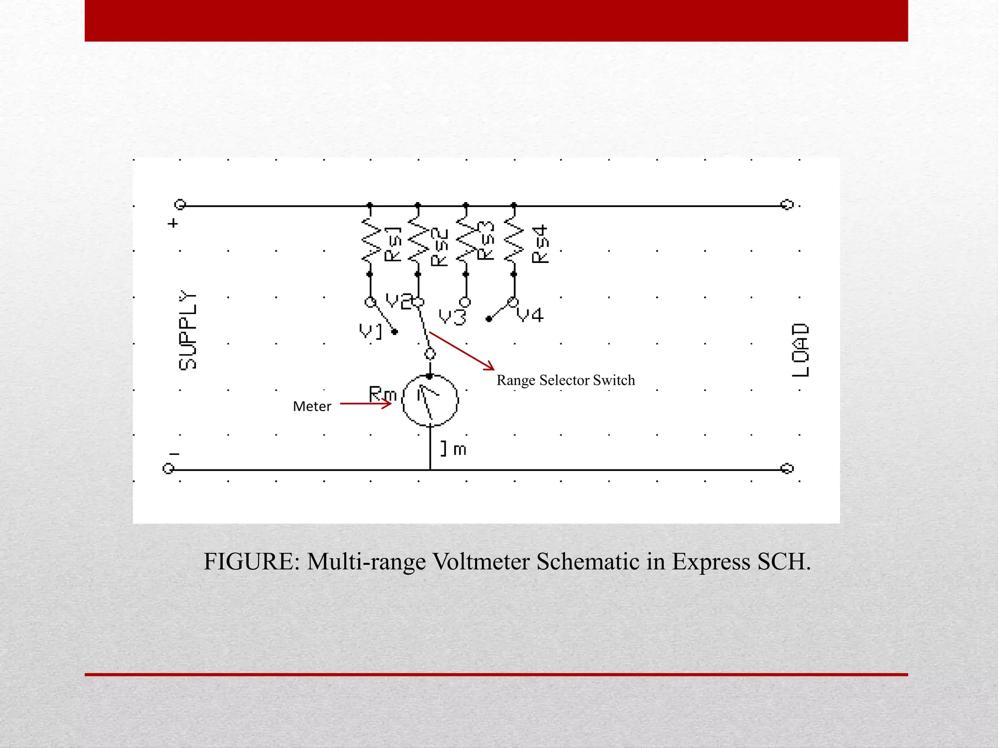FIGURE: Multi-range Voltmeter Schematic in Express SCH.
Range Selector Switch
Meter
 