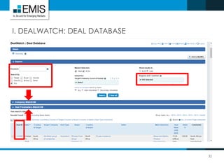 32
I. DEALWATCH: DEAL DATABASE
 