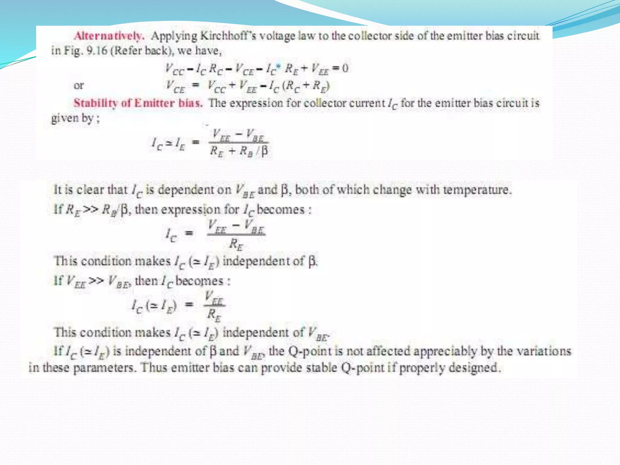 Emitter bias method of transistor biasing PPT