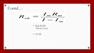Contd…
= 1mA X 100
100 mA-1mA
= 1.01 Ω
 