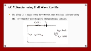 AC Voltmeter using Half Wave Rectifier
● If a diode D1 is added to the dc voltmeter, then it is an ac voltmeter using
Half wave rectifier circuit capable of measuring ac voltages.
 