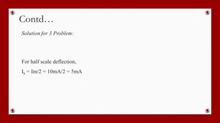 Contd…
Solution for 3 Problem:
For half scale deflection,
Ih = Im/2 = 10mA/2 = 5mA
 