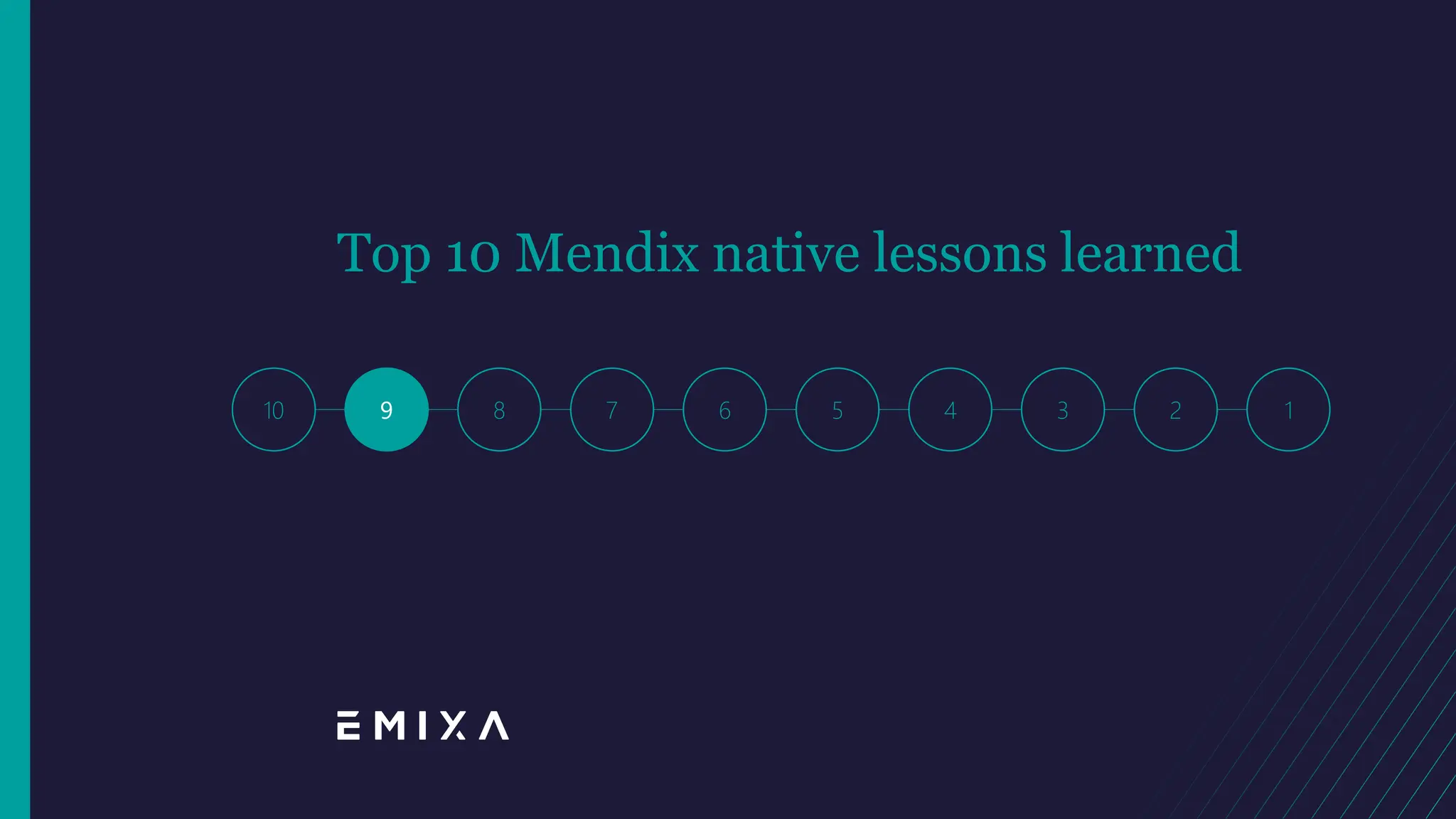 10 9 8 6 5 4 3 1
7 2
Top 10 Mendix native lessons learned
 