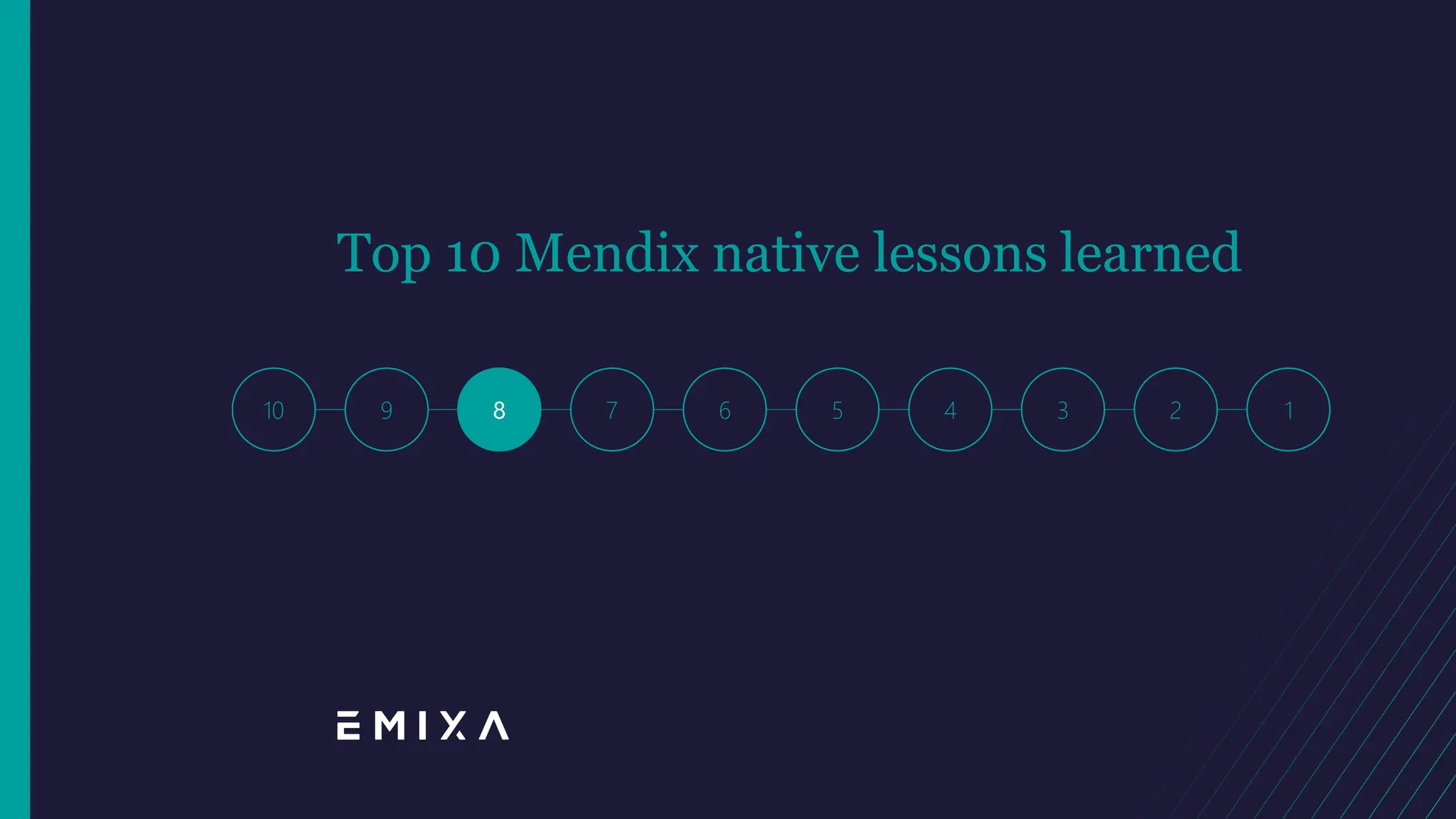 10 9 8 6 5 4 3 1
7 2
Top 10 Mendix native lessons learned
 