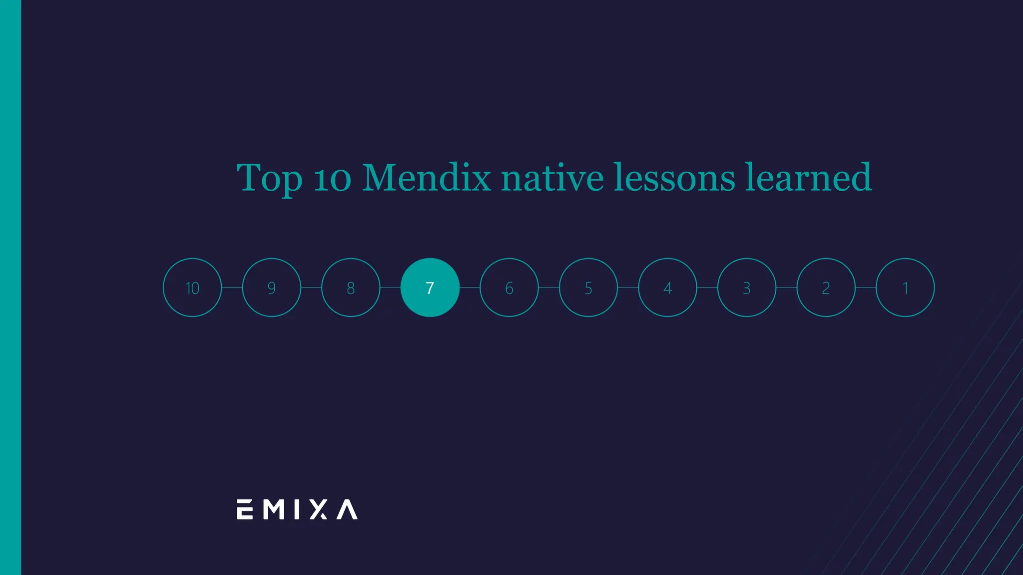10 9 8 6 5 4 3 1
7 2
Top 10 Mendix native lessons learned
 