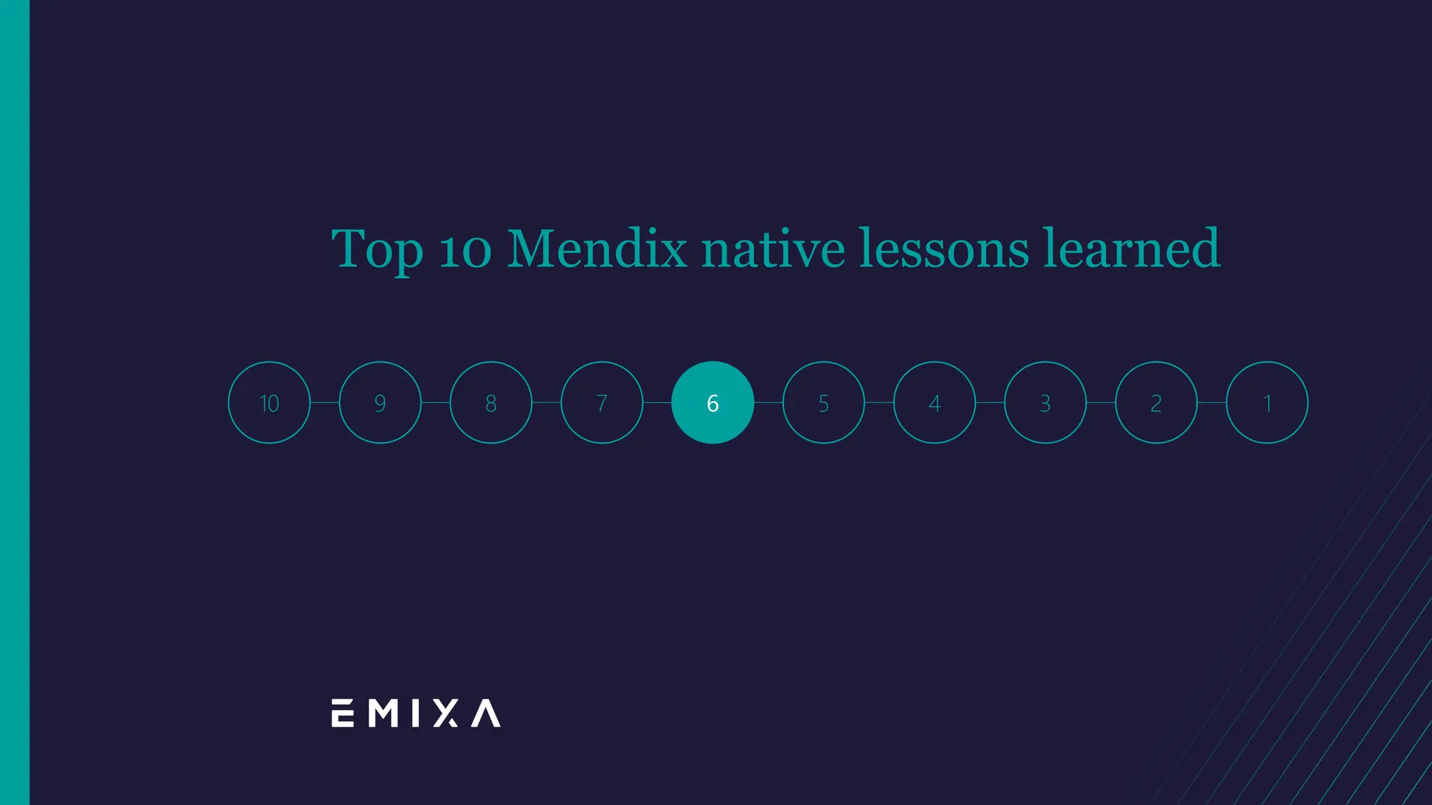 10 9 8 6 5 4 3 1
7 2
Top 10 Mendix native lessons learned
 