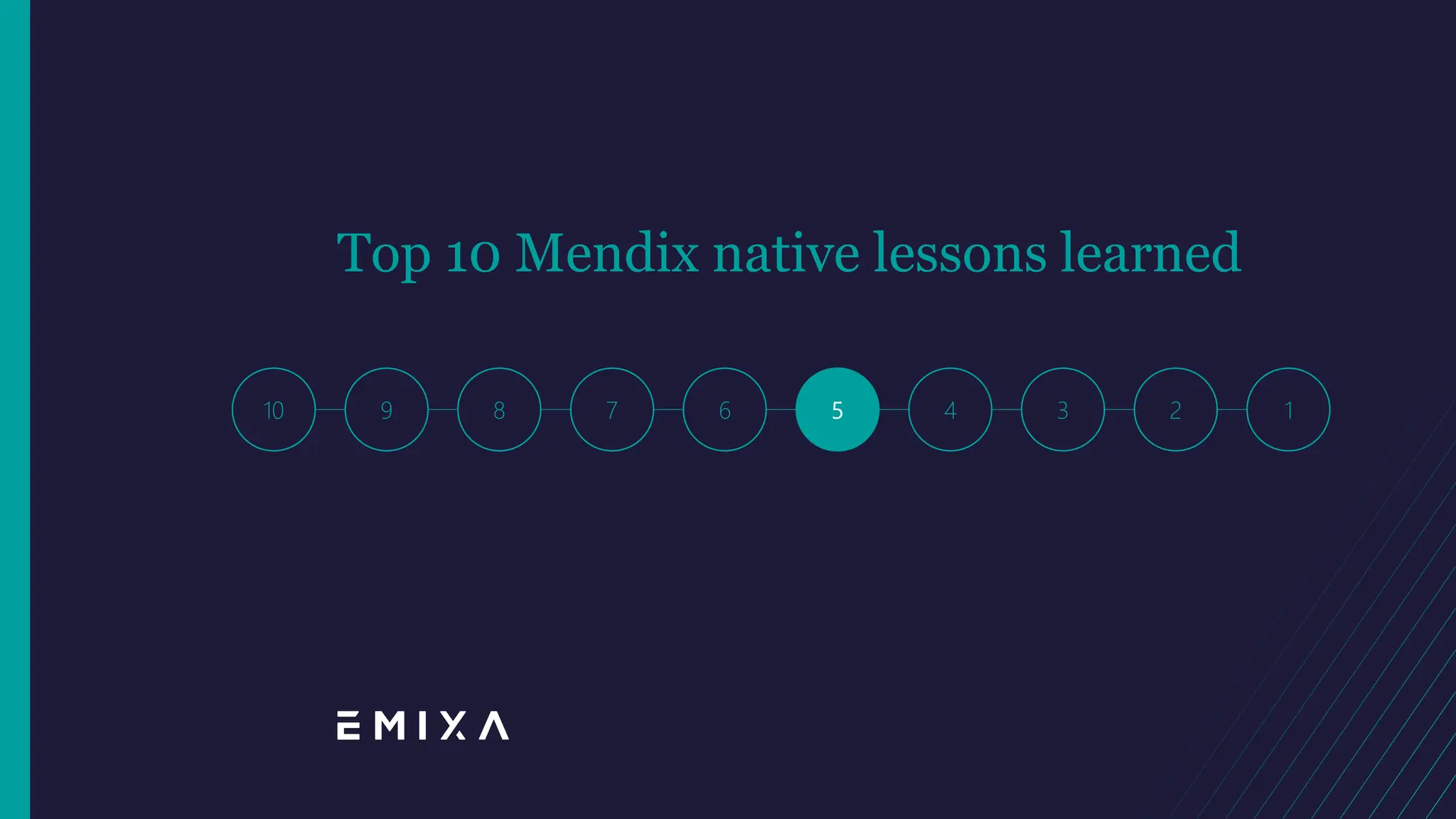 10 9 8 6 5 4 3 1
7 2
Top 10 Mendix native lessons learned
 