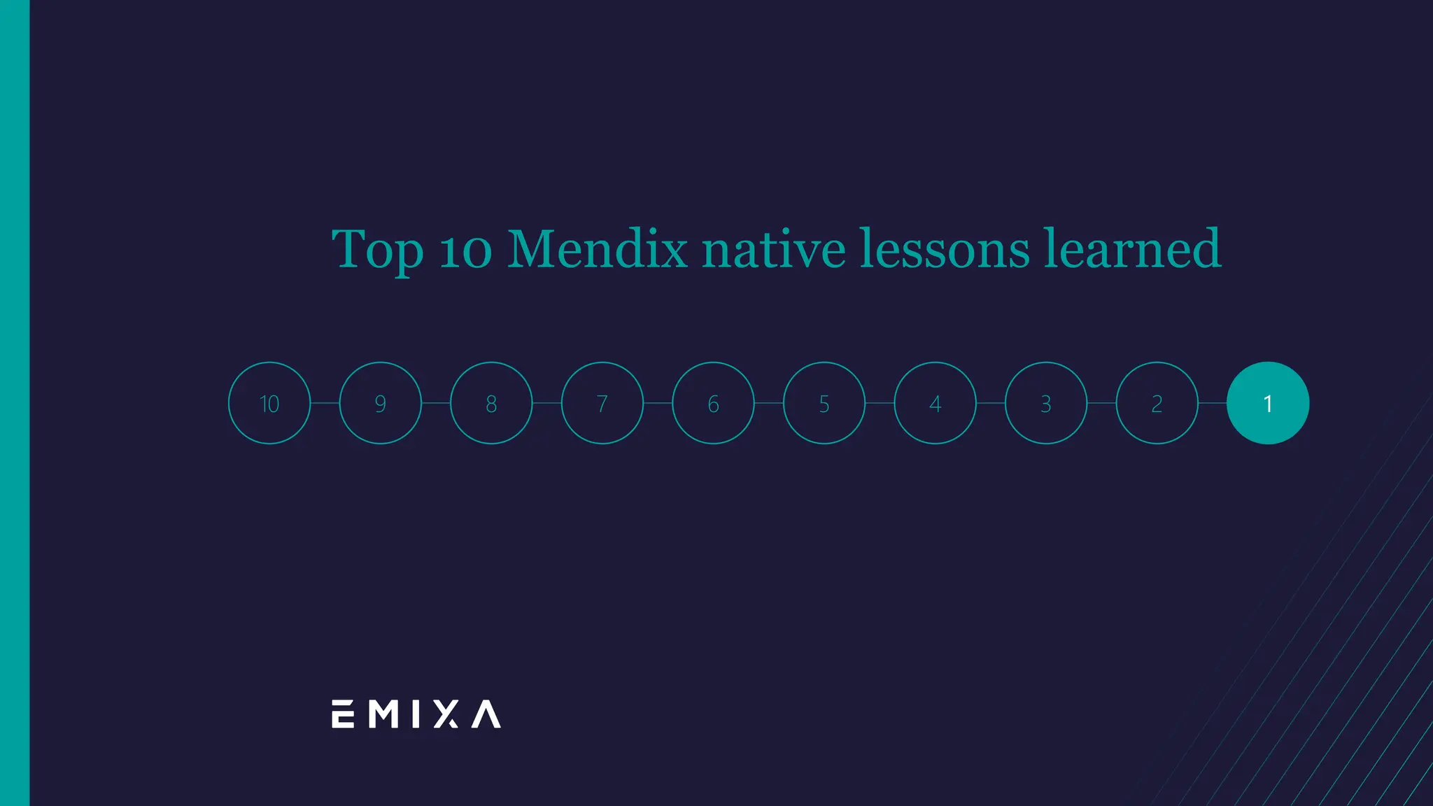 10 9 8 6 5 4 3 1
7 2
Top 10 Mendix native lessons learned
 