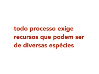 todo processo exige
recursos que podem ser
de diversas espécies
 