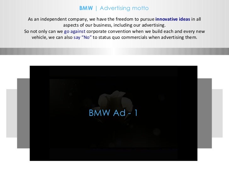 bmw presentation for marketing planning One of the world’s leading luxury automotive brands, bmw, required an exclusive, invitation-only lifestyle launch experience to reveal its latest seventh-generation 5. bmw presentation for marketing planning One of the world’s leading luxury automotive brands, bmw, required an exclusive, invitation-only lifestyle launch experience to reveal its latest seventh-generation 5.