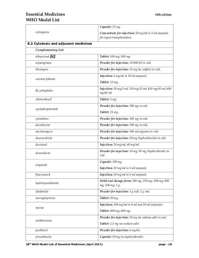 WHO Model List of Essential Medicines