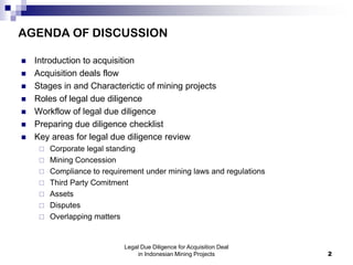 AGENDA OF DISCUSSION
 Introduction to acquisition
 Acquisition deals flow
 Stages in and Characterictic of mining proje...
