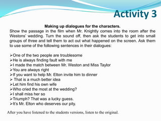 Introduce the names of the main characters, and make them guess whom would Emma try to marry next and with whom.Jane FairfaxMr. EltonHarriet SmithGeorge KnightlyFrank Churchill