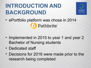 Implementing an ePortfolio into the Bachelor of Nursing - Emma Collins  (Otago Polytechnic)