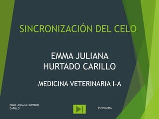 SINCRONIZACIÓN DEL CELO
25/05/2016
EMMA JULIANA HURTADO
CARILLO
EMMA JULIANA
HURTADO CARILLO
MEDICINA VETERINARIA I-A
 
