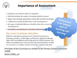 Principles of the Curriculum as written in the Primary School Curriculum
(1999)
NCCA (1999), p.9
Importance of Assessment
 