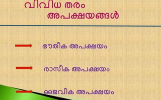 വിവിധ തരം
അപക്ഷയങ്ങൾ
ഭൗതീക അപക്ഷയം
രാസീക അപക്ഷയം
ജൈവീക അപക്ഷയം
 