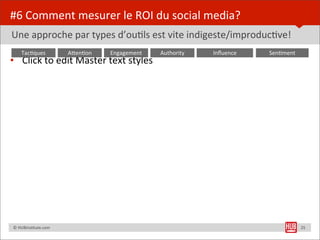  



#6	
  Comment	
  mesurer	
  le	
  ROI	
  du	
  social	
  media?
 Une	
  approche	
  par	
  types	
  d’ouDls	
  est	
 ...