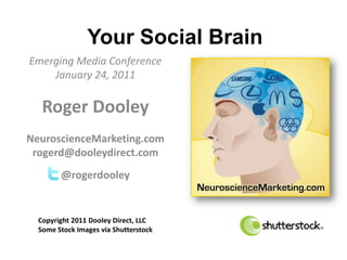 Your Social Brain Emerging Media ConferenceJanuary 24, 2011 Roger DooleyNeuroscienceMarketing.comrogerd@dooleydirect.com @rogerdooley Copyright 2011 Dooley Direct, LLC Some Stock Images via Shutterstock 