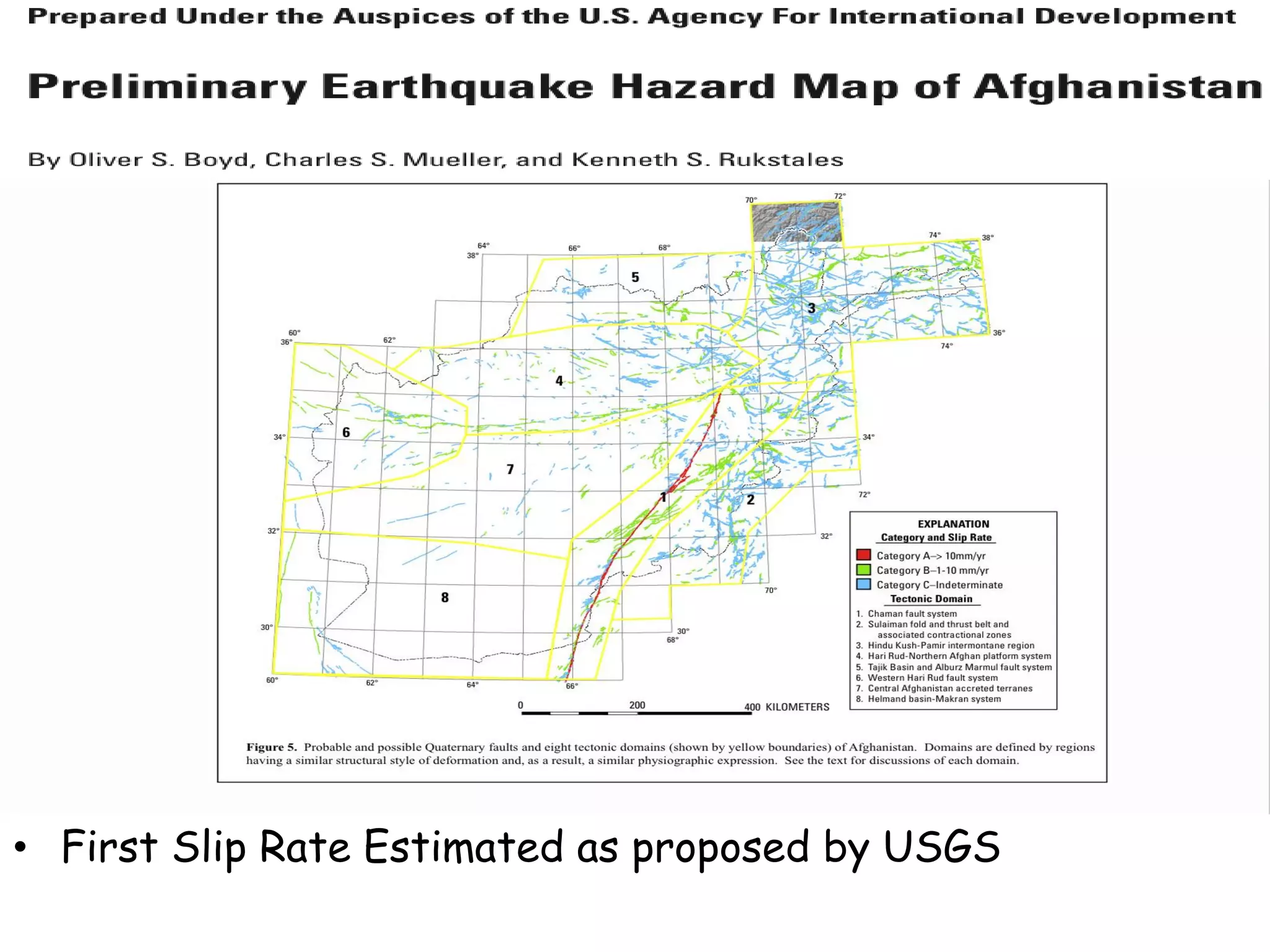 • First Slip Rate Estimated as proposed by USGS
 