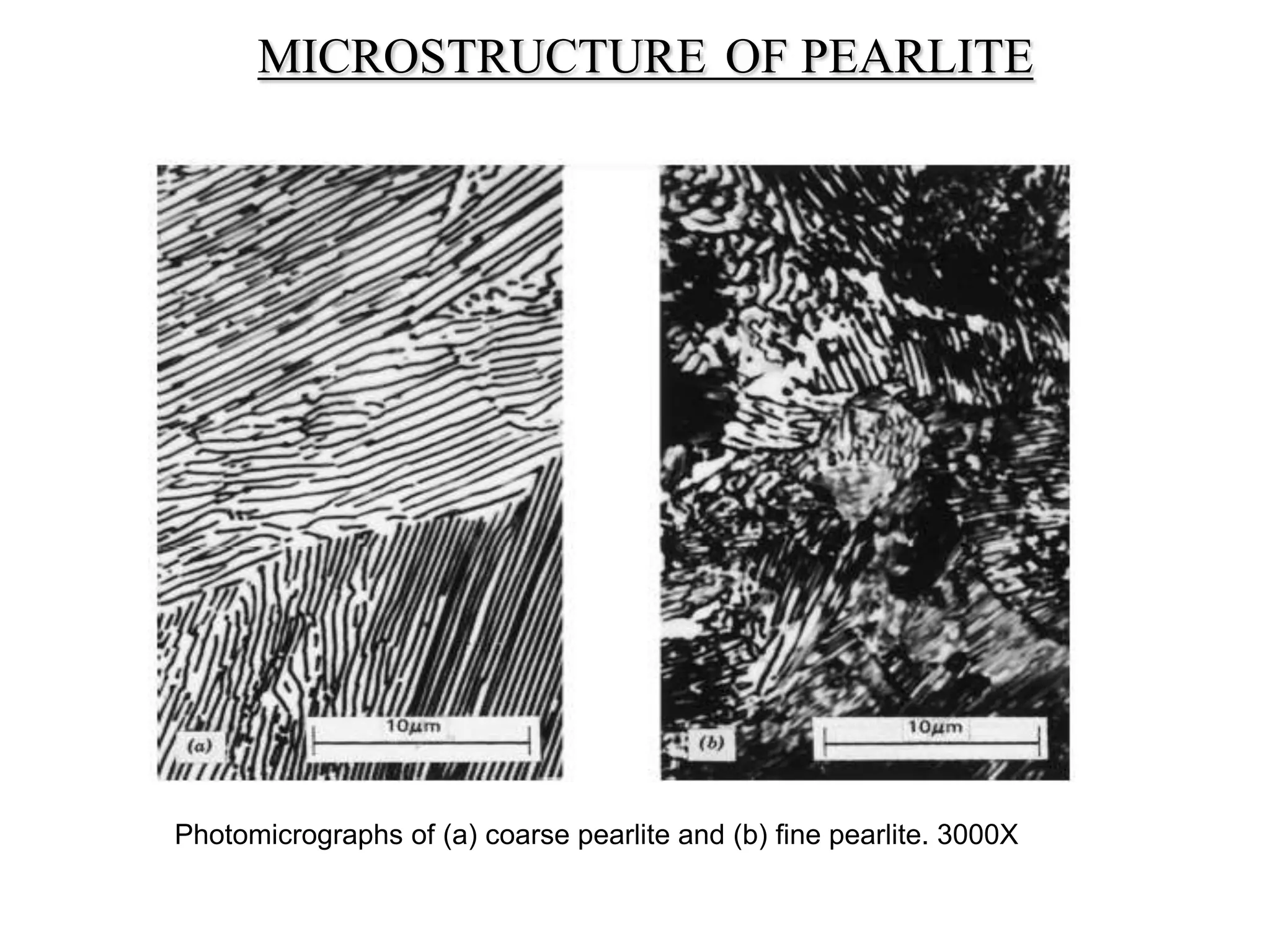 MICROSTRUCTURE OF PEARLITE
Photomicrographs of (a) coarse pearlite and (b) fine pearlite. 3000X
 