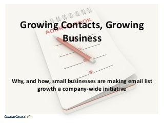 Growing Contacts, Growing
Business
Why, and how, small businesses are making email list
growth a company-wide initiative
 