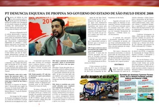 PT DENUNCIA ESQUEMA DE PROPINA NO GOVERNO DO ESTADO DE SÃO PAULO DESDE 2008

O

desvio de bilhões de reais
dos cofres paulistas pelos seguidos governos do PSDB no
Estado foi revelado com a divulgação
de um grande esquema de propinas
recebidas das multinacionais Siemens e Alstom, por meio dos contratos das obras do Metrô e da CPTM.

	 Agora há um fator favorável à criação da CPI. Com a
denúncia da prática de cartel, agora será inadmissível
que a bancada do governo na
Assembleia não assine pela
CPI. Quando a empresa vai a
público e fala que manipulou
contratos de licitação do governo do estado, há que trazer a público que houve desvio de dinheiro.

	
Há anos os deputados do PT
já vinham denunciando o esquema.
Os parlamentares petistas apresentaram junto aos Ministérios Público
Estadual e Federal 15 representações
que denunciavam irregularidades,
pagamentos de propinas e consequente sobre preço em licitações do
Metrô e CPTM, entre 2008 e 2010.

	 Não dá mais pra admitir
que a impunidade continue a
permitir que a corrupção se
estenda pelo Estado

	
Até agora, passados cinco
anos, ninguém foi responsabilizado.
É bom lembrar que atos de improbidade administrativa caducam em
cinco anos, não sendo mais aplicável
punição.
	
Aqui segue entrevista com
o deputado Luiz Cláudio Marcolino,
líder da bancada do PT na Assembleia Legislativa, que explica todas
as ações tomadas pelo partido muito
antes das denúncias do Propinoduto
Tucano.

	
A impressão é que foi montada uma estrutura de corrupção
entre a empresa Siemens e a Alstom, que é outra empresa que opera
no Metrô e CPTM, inclusive com
repasses a executivos importantes
do estado.

DM: Deputado, como está o andamento dos processos sobre a denúncia de formação de cartel nos
contratos de licitação na compra de
trens para o Metrô de São Paulo e
da CPTM?
Marcolino: O esquema do Propinoduto é denunciado para órgãos do
Governo do Estado desde 2008, mas
a blindagem tucana na mídia nunca
deixou aparecer. A ação do Ministério Público é lenta.

DM: Desde quando o PT sabe dessas denúncias e qual o procedimento adotado?
Marcolino: Desde 2008 estamos denunciando essas irregularidades em
contratos. Foram 15 denúncias protocoladas junto ao MP Estadual e
Tribunal de Contas do Estado.

	
Há letargia do MP estadual
de não fazer investigação como deveria. Ainda não entendemos o porquê
da demora na investigação dos casos.

	
Na época, a bancada do PT
levantou junto ao Tribunal de Contas
do Estado (TCE) que a Alstom teria
firmado 139 contratos com governos
do PSDB, totalizando uma quantia
de R$ 7,5 bilhões, sendo que desse
total cerca de R$ 1 bilhão havia sido
julgado irregular pelo TCE.

6

DM: Qual o montante do dinheiro
desviado? Quais os investimentos
possíveis de fazer com essa quantia?
Marcolino: Foram desviados dos cofres públicos R$ 425 milhões de reais.
Isso é o que sabemos até o momento.
E o governador Alckmin diz que não
sabia. Só pra se ter uma ideia com
esse dinheiro seria possível comprar
mais 17 trens com 6 carros cada e
transportar mais 400 mil passageiros
por dia.

DM: O que aconteceu com os
documentos que comprovam
essas irregularidades?
Marcolino: É outro fato de
extrema gravidade. Diz respeito ao incêndio criminoso
na empresa PA Arquivos Ltda
contratada para fazer a guarda e armazenamento de documentos do Metrô.
	
O fato aconteceu em 09 de
julho de 2012, mas foi divulgado
meses depois, aos 30 de novembro
de 2012, pela Companhia do Me-

tropolitano de São Paulo.
	
Segundo noticiado em diversos órgãos de imprensa os documentos estavam acondicionados
em 15.399 caixas contendo contratos assinados entre 1997 e 2011 e
relatórios de análises das ocorrências da Comissão Permanente de
Segurança – COPESE, dentre outros documentos.
	
O período dos processos
e documentos sinistrados (1997 a
2011) corresponde ao período em
que foram realizadas grandes licitações no Metrô seja para realização de
obras, seja para aquisição de composições ferroviárias.
	
Não temos a dimensão dos
documentos sinistrados e se estavam
preservados de outra forma (microfilmagem, xerocopiados) fato é que é
que são documentos de extrema importância, tanto sob o aspecto histórico quanto sob o aspecto jurídico.

A

HISTÓRICO
	
Siemens relatou a autoridades antitrustes brasileiras
a formação de cartel em li-

DM: Quais as medidas que estão
sendo adotadas para combater
esse esquema de corrupção?
Marcolino: A bancada do PT fez
tentativa de instalação de três Comissões Parlamentares de Inquérito (CPIs) na Assembleia Legislativa e nunca conseguimos instalar
uma CPI porque a base do governo
e os partidos aliados se recusaram
a apoiar sua criação.

7

citações referentes a linhas ferroviárias e metroviárias de São Paulo e
Distrito Federal. O cartel envolveria
outras multinacionais, como a francesa Alstom, a canadense Bombardier, a espanhola CAF e a japonesa
Mitsui, além da própria Siemens, que
se comprometeu a colaborar com as
investigações.
	
Conforme investigações de
2008, a filial suíça da Alstom usou
empresas sediadas em paraísos fiscais e conta de doleiros brasileiros.
A bancada do PT levantou dados que
revelam que a Alstom teria firmado 139 contratos com governos do
PSDB, totalizando R$ 7,5 bilhões.
	
Os contratos envolvem além
do Metrô e da CPTM, a Companhia
de Transmissão de Energia Elétrica
Paulista (CTEEP), a Eletropaulo e
Sabesp, entre outras empresas.
	
No caso da Siemens, o Conselho Administrativo de Defesa Econômica (Cade) fechou um acordo
que pode garantir a isenção da empresa e dos executivos. Pelo acerto, o
Cade concentra os dados e repassa ao
Ministério Público o material para as
investigações.

 