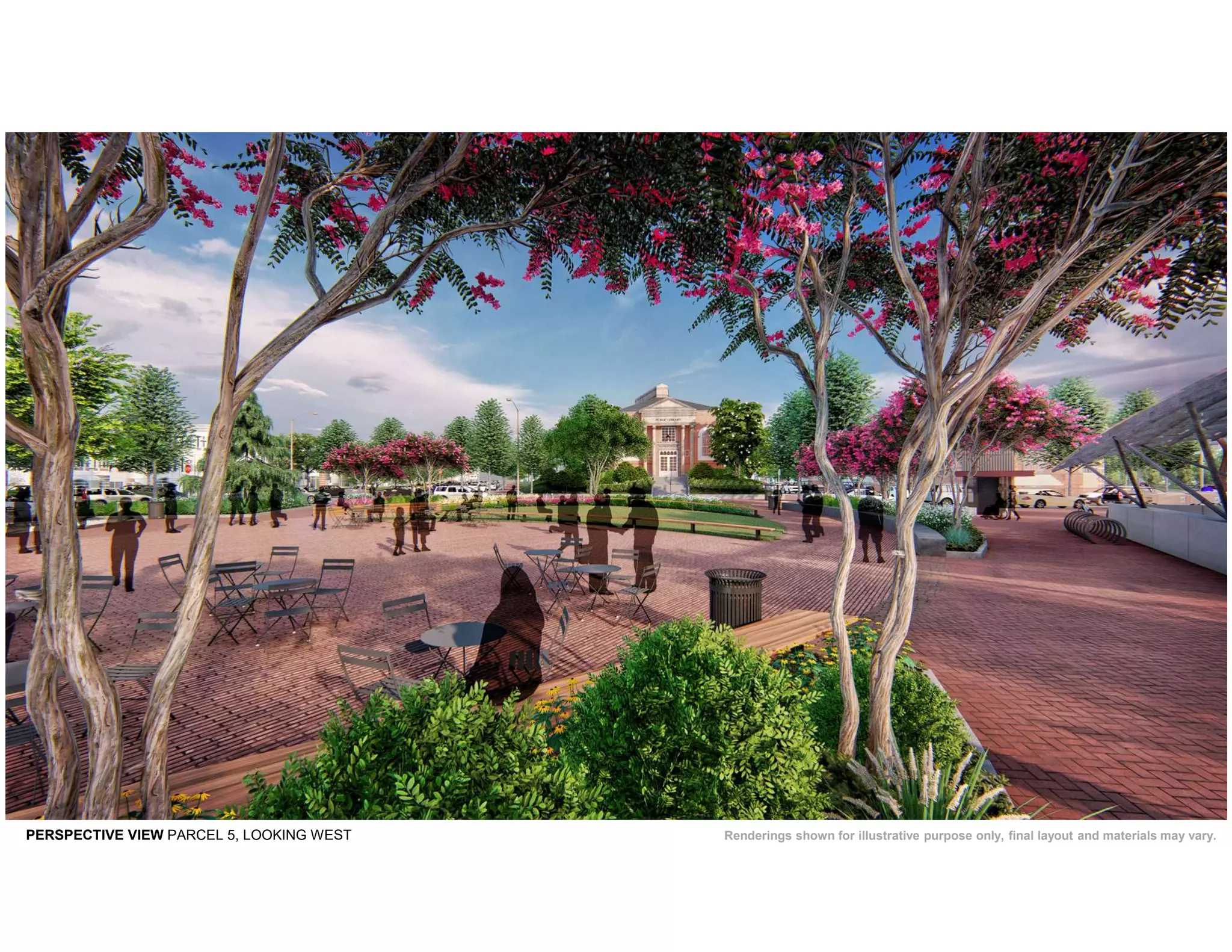 PERSPECTIVE VIEW PARCEL 5, LOOKING WEST Renderings shown for illustrative purpose only, final layout and materials may vary.
 