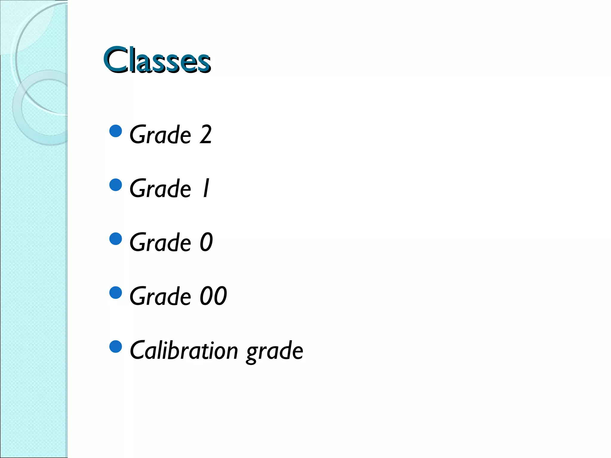 ClassesClasses
Grade 2
Grade 1
Grade 0
Grade 00
Calibration grade
 